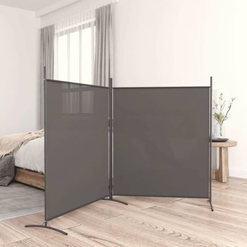 Biombo Divisor De 2 Paneles De Tela Gris Antracita 348x180 Cm