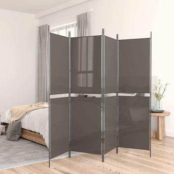 Biombo Divisor De 5 Paneles De Tela Gris Antracita 250x180 Cm