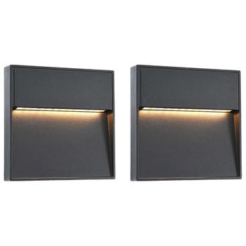 Lámparas Led De Pared Para Jardín 2 Unidades Cuadrada Negra 3 W