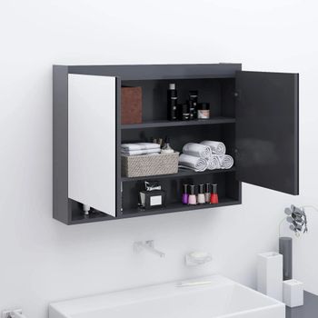 Armario De Baño Con Espejo Mdf Gris 80x15x60 Cm