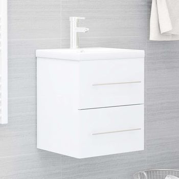 Mueble Con Lavabo Madera Contrachapada Blanco Brillante