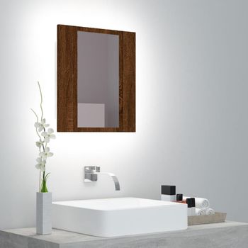 Armario De Baño Con Espejo Led Madera Marrón Roble 40x12x45 Cm