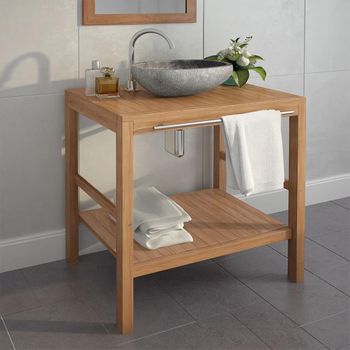 Mueble De Lavabo Tocador Madera Teca Maciza 74x45x75 Cm