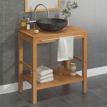 Mueble Tocador Madera Teca Maciza Con Lavabo De Mármol Negro