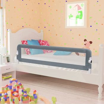 Barandilla De Seguridad Cama De Niño Poliéster Gris 120x42 Cm