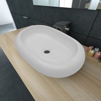 Lavabo Ovalado De Cerámica Blanco 63x42 Cm