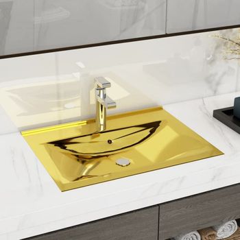 Lavabo Con Rebosadero 60x46x16 Cm Cerámica Dorado