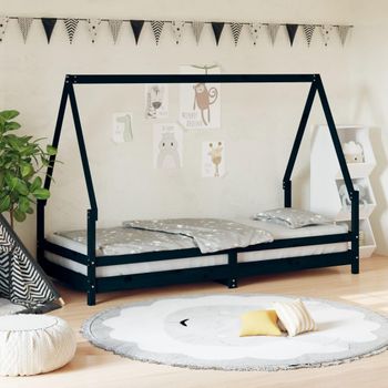 Estructura De Cama Para Niños Madera De Pino Negro 80x200 Cm