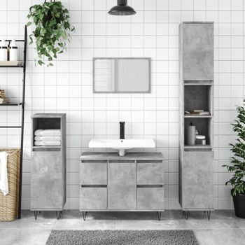 Mueble De Baño Madera De Ingeniería Gris Hormigón 80x33x60 Cm