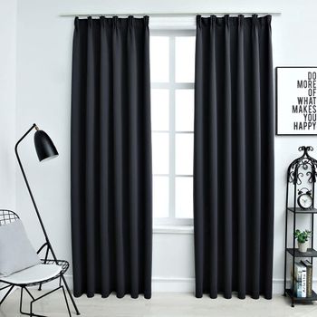 Cortinas Opacas Con Ganchos 2 Piezas Negro 140x245 Cm