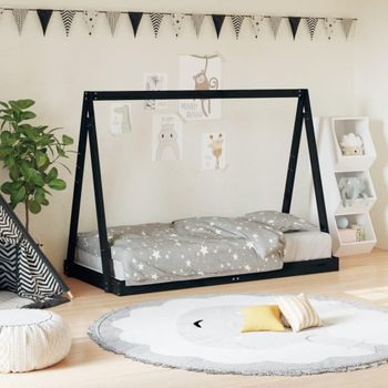 Estructura De Cama Para Niños Madera De Pino Negro 80x160 Cm