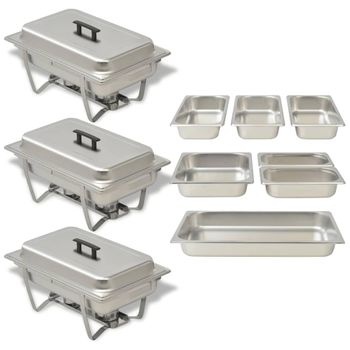 Set Calentador De Comida Para Buffet 3 Piezas Acero Inoxidable