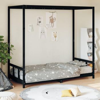 Estructura De Cama Para Niños Madera De Pino Negro 90x190 Cm