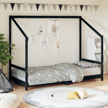 Estructura De Cama Para Niños Madera De Pino Negro 90x190 Cm