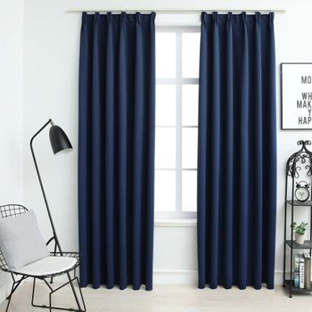 Cortinas Opacas Con Ganchos 2 Piezas Azul 140x175 Cm