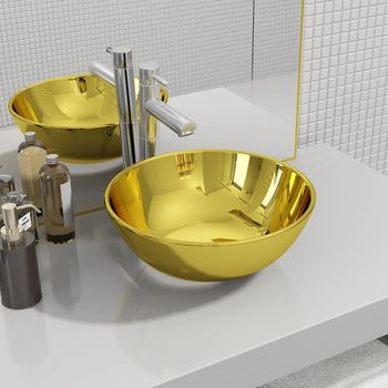 Lavabo 28x10 Cm Cerámica Dorado