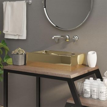 Lavabo Con Rebosadero 49x25x15 Cm Cerámica Dorado