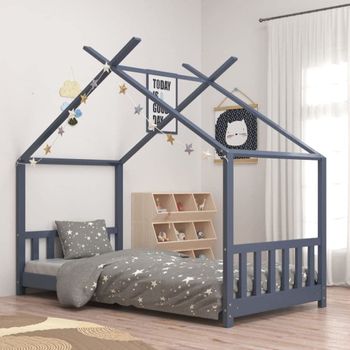 Estructura De Cama Infantil Madera Maciza Pino Gris 70x140 Cm