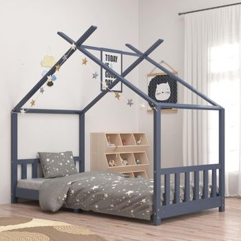 Estructura De Cama Infantil Madera Maciza Pino Gris 90x200 Cm