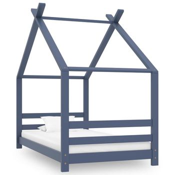 Estructura De Cama Infantil Madera Maciza Pino Gris 80x160 Cm