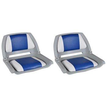 2x Asiento Barco Respaldo Plegable Cojín Azul Blanco 41x51x48cm