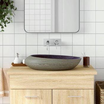 Lavabo Sobre Encimera Ovalado Cerámica Morado Gris 59x40x14 Cm