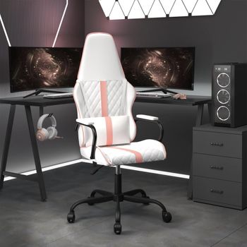 Silla Gaming Con Masaje Cuero Sintético Rosa Y Blanco