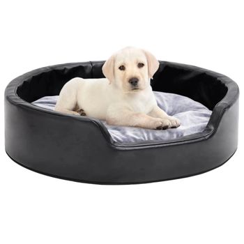 Cama Para Perros Felpa Y Cuero Sintético Negro Gris 69x59x19 Cm