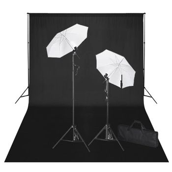 Kit De Estudio Fotográfico Telón Fondo Negro 600x300 Cm Y Luces