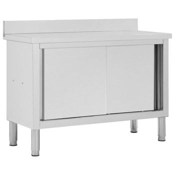 Mesa De Trabajo Puertas Correderas Acero Inox 120x50x(95-97) Cm