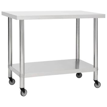 Mesa De Trabajo Para Cocina Con Ruedas Acero Inox 100x45x85 Cm