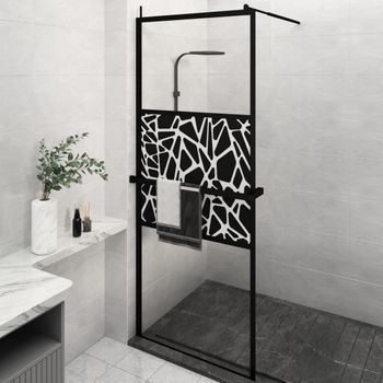 Mampara Ducha Con Estante Vidrio Esg Y Aluminio Negro 80x195 Cm