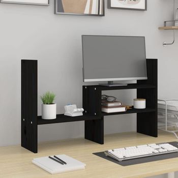 Soporte Para Monitor Madera Maciza Pino Negro (39-72)x17x43 Cm