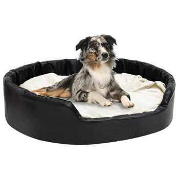 Cama De Perros Felpa Y Cuero Sintético Negro Beige 99x89x21 Cm