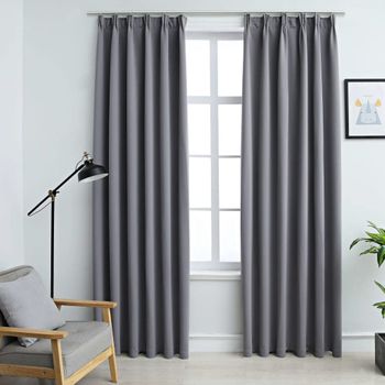 Cortinas Opacas Con Ganchos 2 Piezas Gris 140x245 Cm