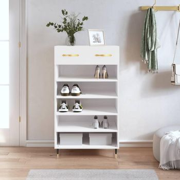 Mueble Zapatero Madera Contrachapada Blanco Brillo 60x35x105 Cm