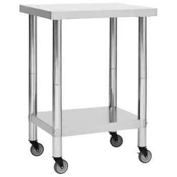 Mesa De Trabajo Para Cocina Con Ruedas Acero Inox 60x30x85 Cm