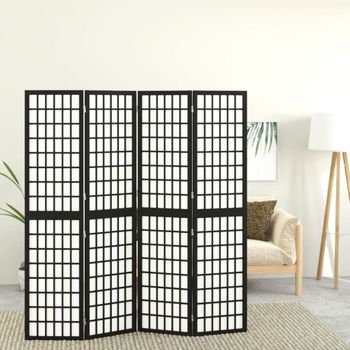 Biombo Plegable Con 4 Paneles Estilo Japonés Negro 160x170 Cm