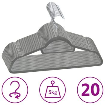 Juego De Perchas De Ropa 20 Uds Antideslizantes Terciopelo Gris