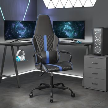 Silla Gaming Con Masaje Cuero Sintético Azul Y Negro