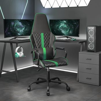 Silla Gaming Con Masaje Cuero Sintético Verde Y Negro