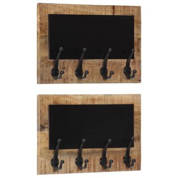 Percheros De Pared Con 4 Ganchos 2 Uds Madera Maciza De Mango