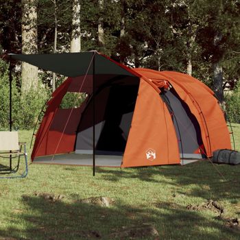 Tienda De Campaña Con Túnel 4 Personas Impermeable Gris Naranja