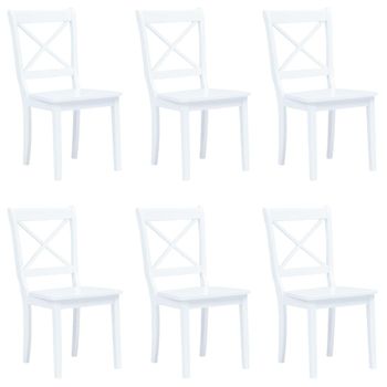 Sillas De Comedor 6 Unidades Madera Maciza De Caucho Blanco