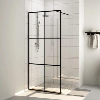 Mampara Ducha Accesible Vidrio Esg Transparente Negro 90x195 Cm