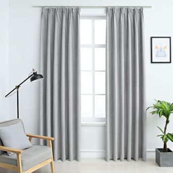 Cortinas Opacas Con Ganchos 2 Piezas Gris 140x175 Cm