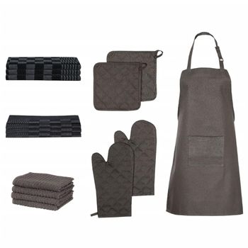 Set De Paños Manoplas Horno Agarradores 15 Pzas Algodón Negro