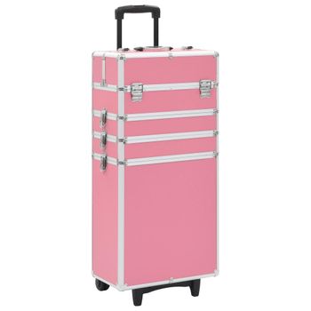 Maletín Trolley De Maquillaje De Aluminio Rosa