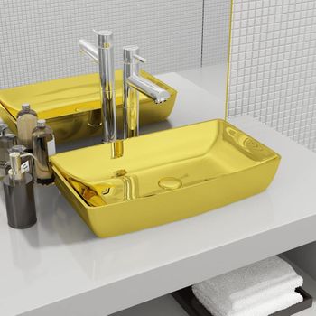 Lavabo 71x38x13,5 Cm Cerámica Dorado