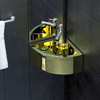 Lavabo Con Rebosadero 45x32x12,5 Cm Cerámica Dorado